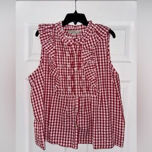 LOFT Red and White Checkered Top